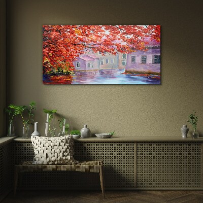 Autumn reflections on the water Glass art print