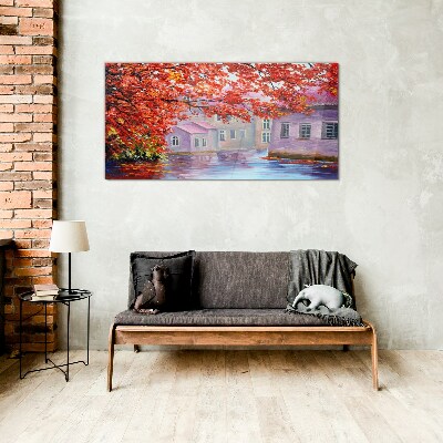 Autumn reflections on the water Glass art print