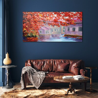 Autumn reflections on the water Glass art print
