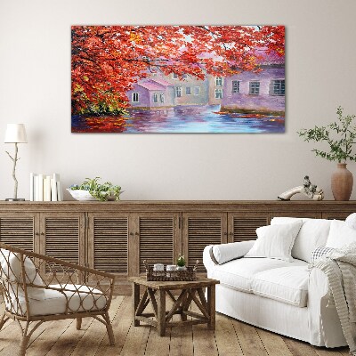 Autumn reflections on the water Glass art print