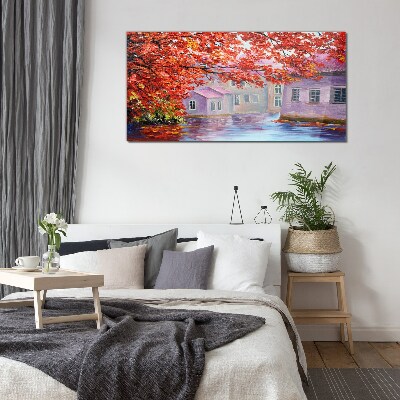 Autumn reflections on the water Glass art print