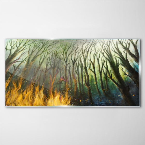 Forest in flames Wall art on glass