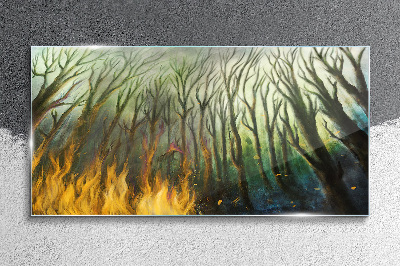 Forest in flames Wall art on glass