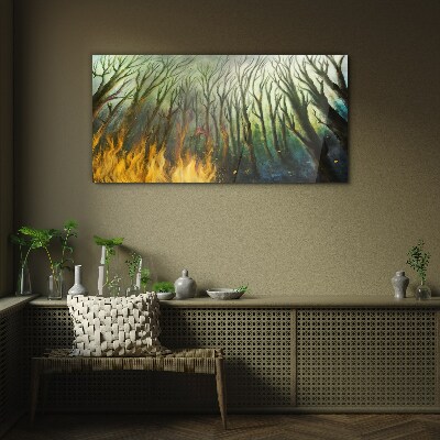 Forest in flames Wall art on glass