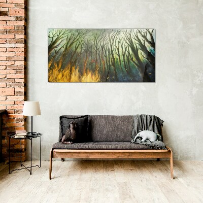 Forest in flames Wall art on glass
