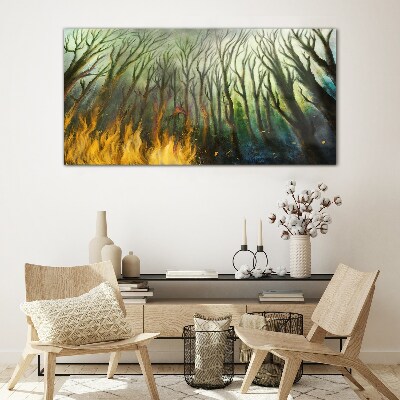 Forest in flames Wall art on glass
