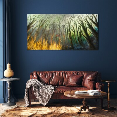 Forest in flames Wall art on glass