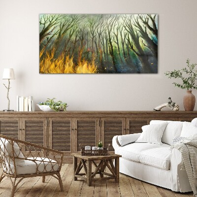 Forest in flames Wall art on glass