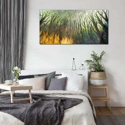 Forest in flames Wall art on glass
