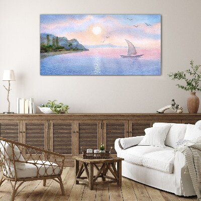A peaceful sea sunset landscape Wall art on glass