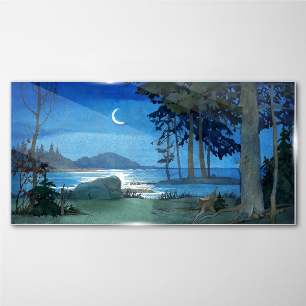 Night landscape over the water Glass art print
