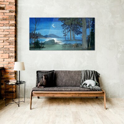Night landscape over the water Glass art print
