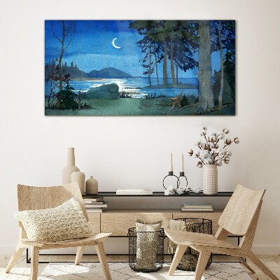 Night landscape over the water Glass art print