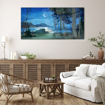 Night landscape over the water Glass art print