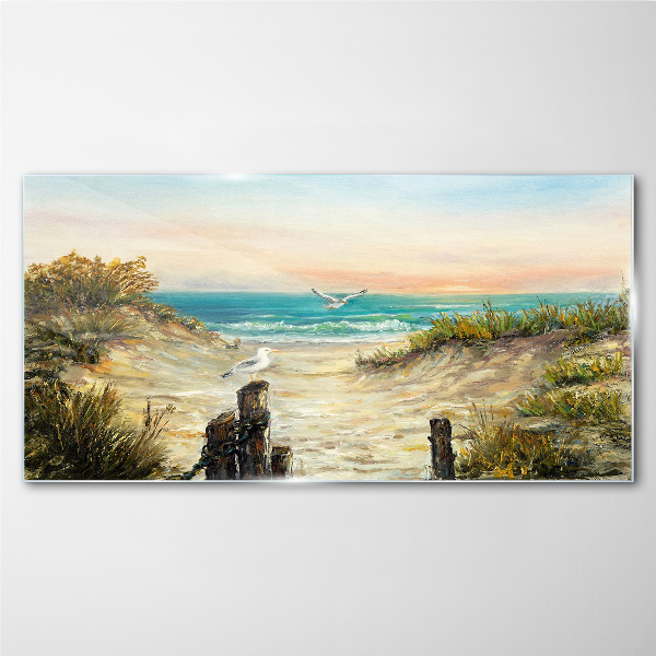 Seaside landscape in the morning Wall art on glass