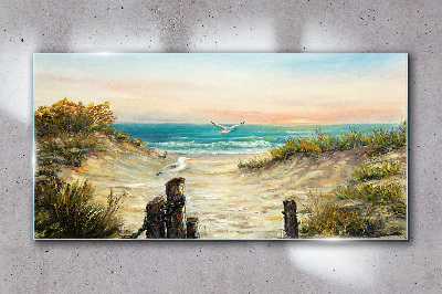 Seaside landscape in the morning Wall art on glass
