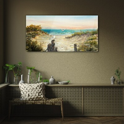 Seaside landscape in the morning Wall art on glass