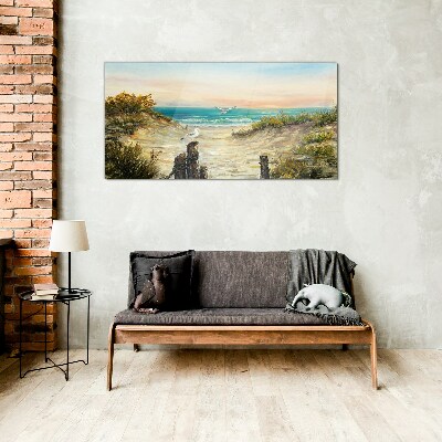 Seaside landscape in the morning Wall art on glass