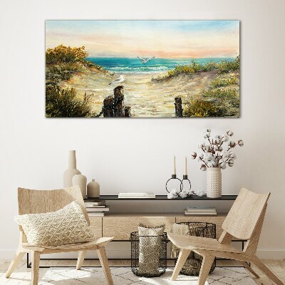 Seaside landscape in the morning Wall art on glass
