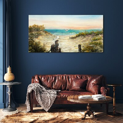 Seaside landscape in the morning Wall art on glass