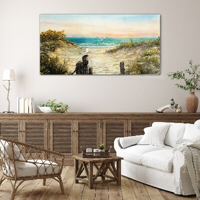Seaside landscape in the morning Wall art on glass
