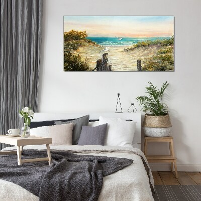 Seaside landscape in the morning Wall art on glass
