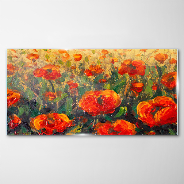 A flower meadow in shades of orange Glass art print