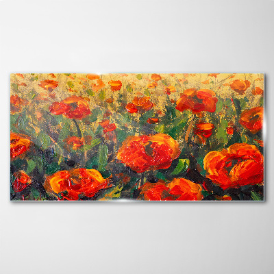 A flower meadow in shades of orange Glass art print