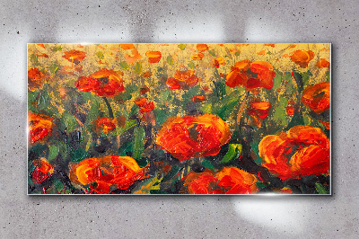 A flower meadow in shades of orange Glass art print