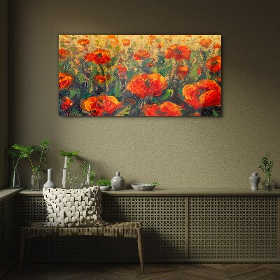 A flower meadow in shades of orange Glass art print
