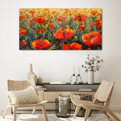 A flower meadow in shades of orange Glass art print