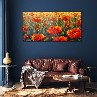 A flower meadow in shades of orange Glass art print