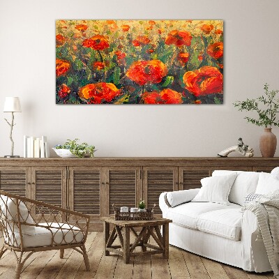 A flower meadow in shades of orange Glass art print