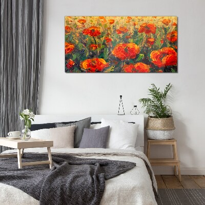 A flower meadow in shades of orange Glass art print