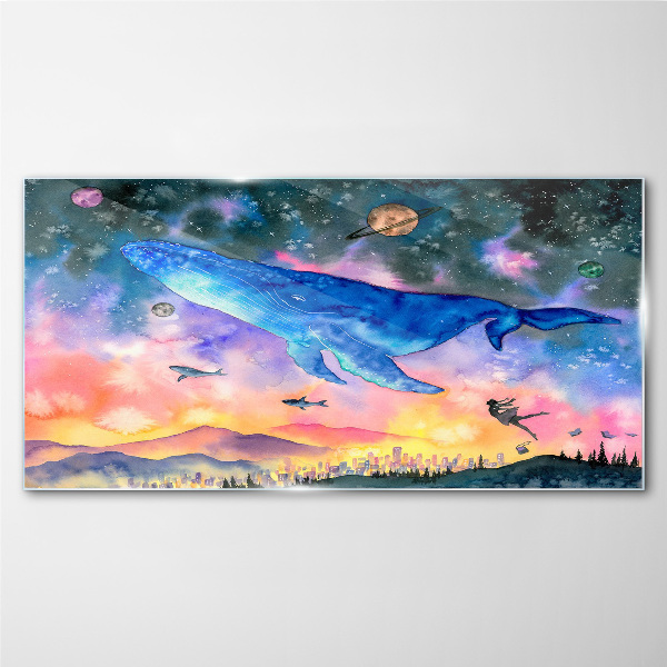 The Whale's Space Journey Wall art on glass