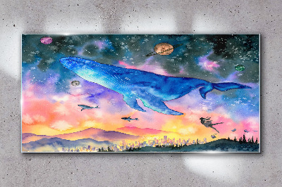 The Whale's Space Journey Wall art on glass