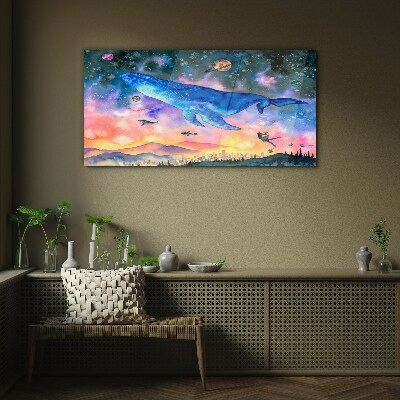 The Whale's Space Journey Wall art on glass