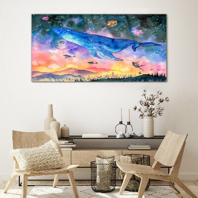 The Whale's Space Journey Wall art on glass