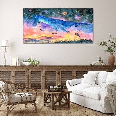 The Whale's Space Journey Wall art on glass