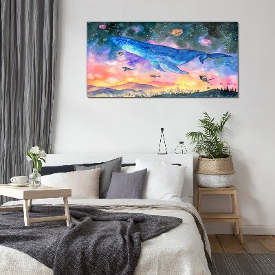 The Whale's Space Journey Wall art on glass