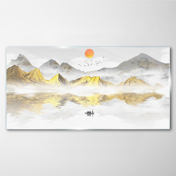 Golden mountains in the morning light Wall art on glass