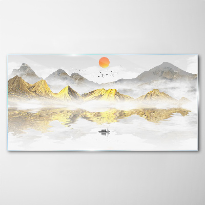 Golden mountains in the morning light Wall art on glass
