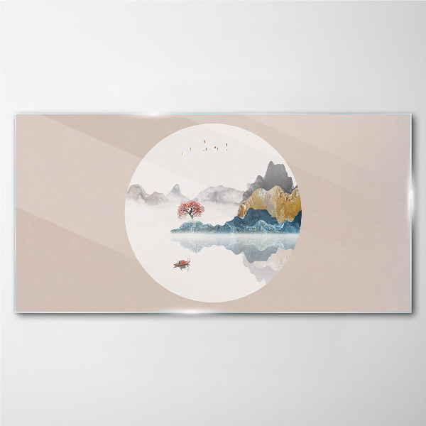 A peaceful landscape in a circle Glass art print