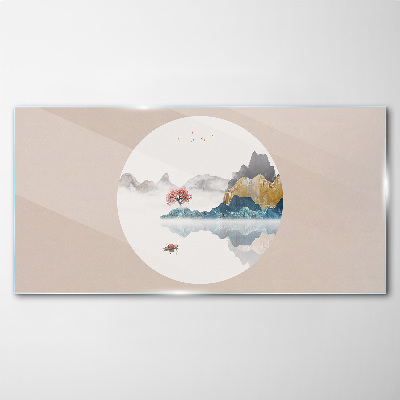 A peaceful landscape in a circle Glass art print