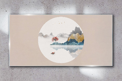 A peaceful landscape in a circle Glass art print