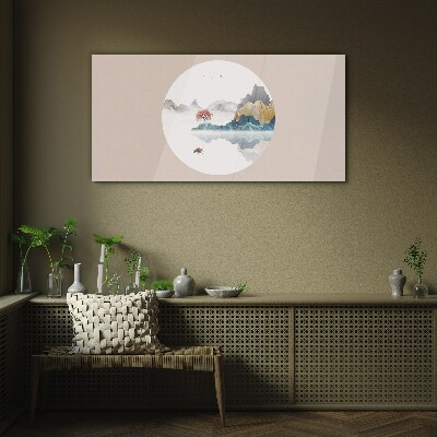 A peaceful landscape in a circle Glass art print
