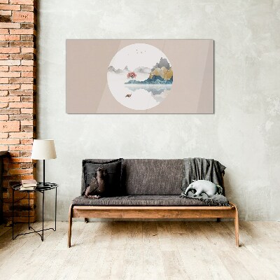 A peaceful landscape in a circle Glass art print