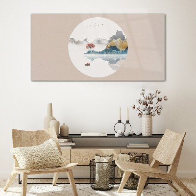 A peaceful landscape in a circle Glass art print