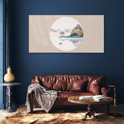A peaceful landscape in a circle Glass art print