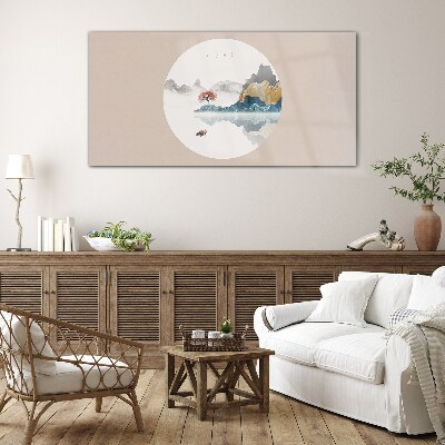 A peaceful landscape in a circle Glass art print
